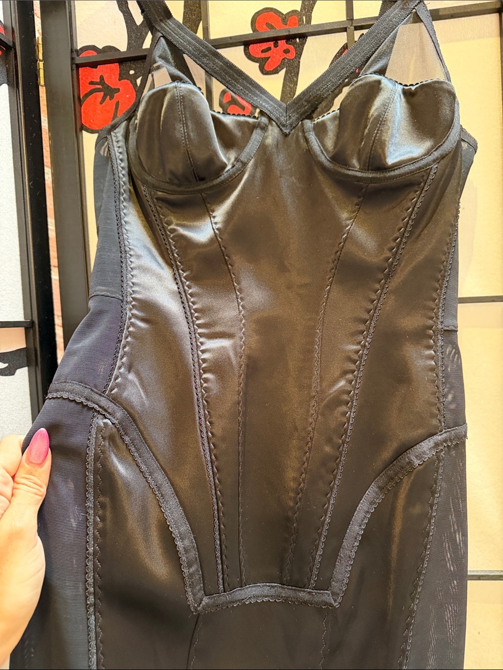 Burberry Black Satin Midi Dress with Structured Bust - Picture 3 of 5